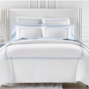Sky NAVY Embroidered Percale Duvet Cover and Shams Set, Twin NEW w/Tag $230